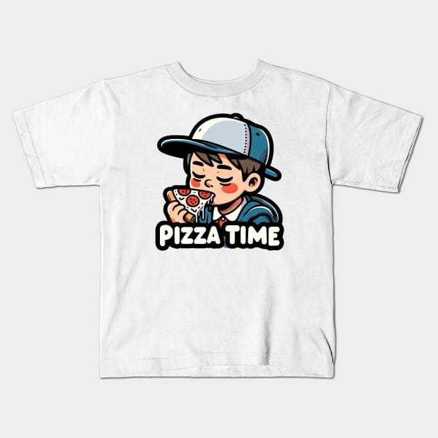 kid eating slice a pizza Kids T-Shirt by Dracoola